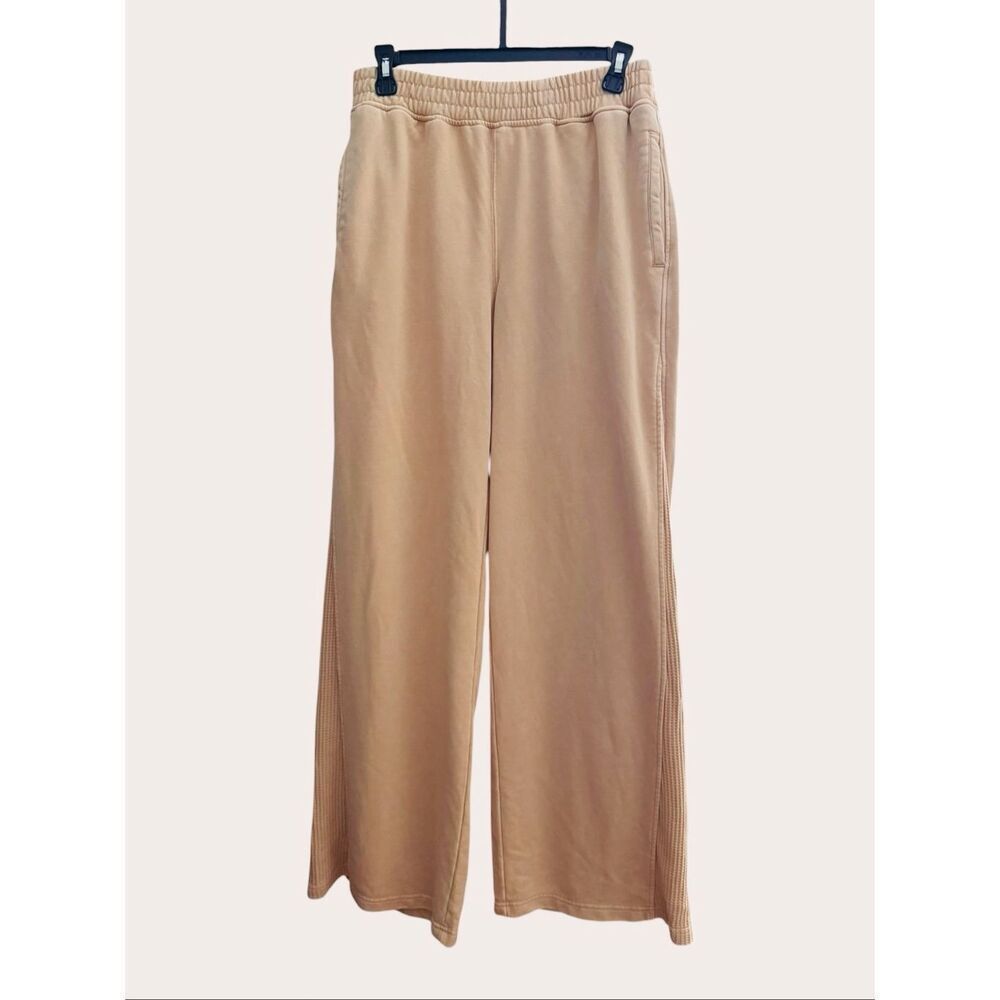 NWT Rae Mode Wide Leg Sweatpants M Tan Mineral Wash Ribbed Side Panel Lounge